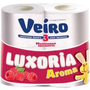 Туалетная бумага Veiro Luxoria Малина, трёхслойная, 4 рулона в упаковке.